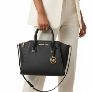 Authentic Michael Kors Black Saffiano Leather Satchel Women Handbag One Size